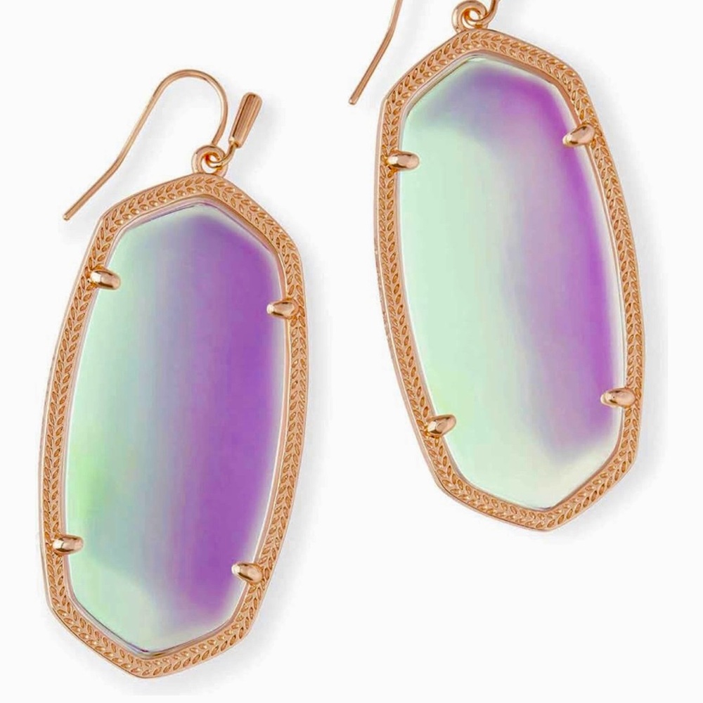 EUC Rare Kendra Scott Danielle Earrings Iridescent & Yellow Gold Gorgeous & HTF! - Picture 3 of 10